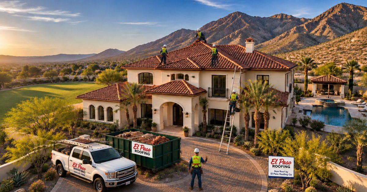 El Paso Roofing Co crew at work on a residential roof in El Paso TX